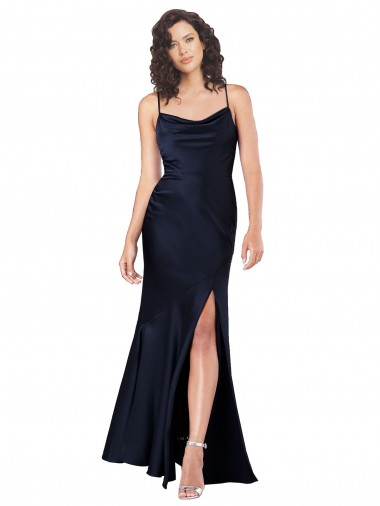 Buy Sleeveless Cowl Neck Silky Satin A-Line Black Tie Formal Dress UK