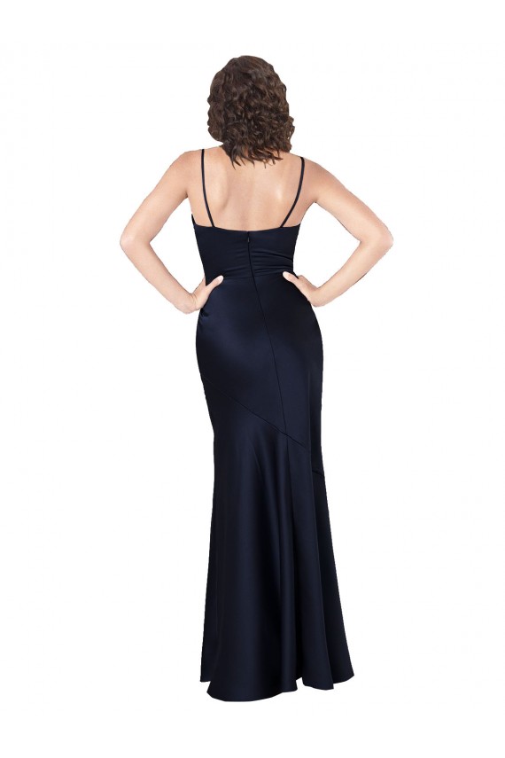 Buy Sleeveless Cowl Neck Silky Satin A-Line Black Tie Formal Dress UK