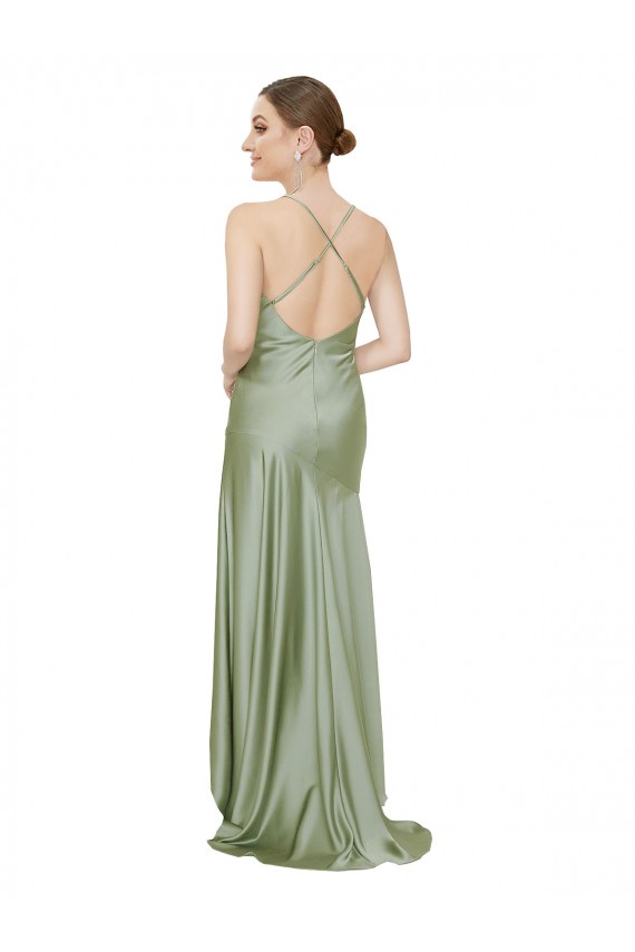 Buy Sleeveless Cowl Neck Criss Cross Open Back Silky Satin A-Line High Low Formal Dress UK