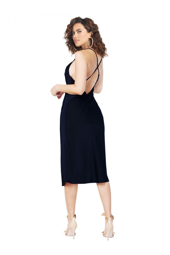 Buy Sleeveless Spaghetti Straps Criss Cross Open Back Silky Satin A-Line Formal Dress UK