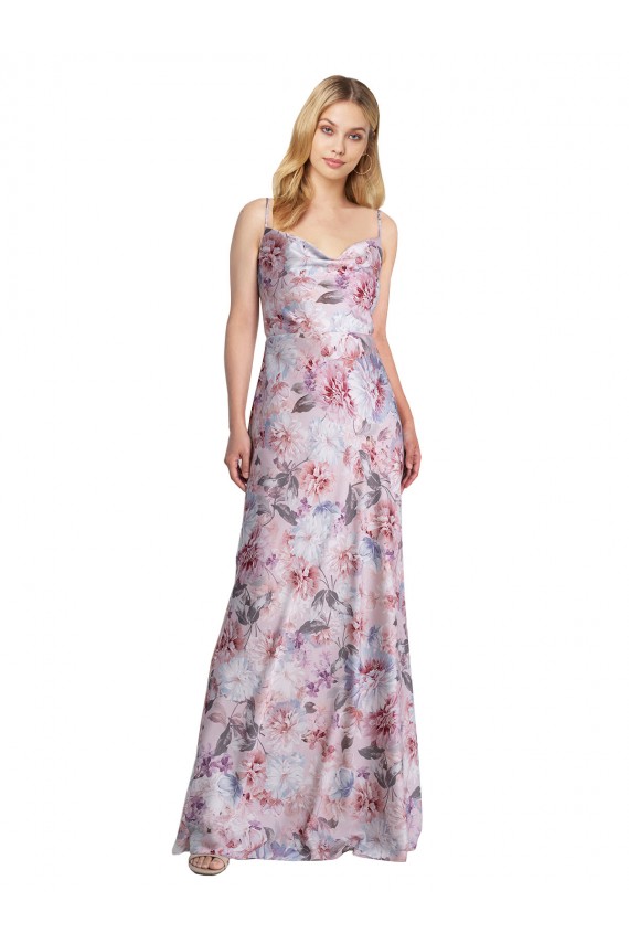 Buy Sleeveless Cowl Neck Stretch Satin & Floral A-Line Formal Dress UK