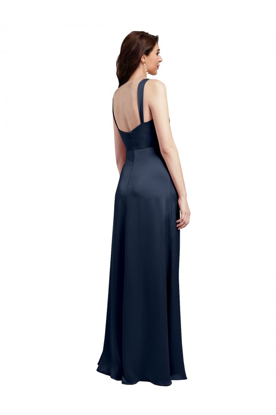 Buy Sleeveless Cowl Neck Low Back Stretch Satin A-Line Formal Dress UK