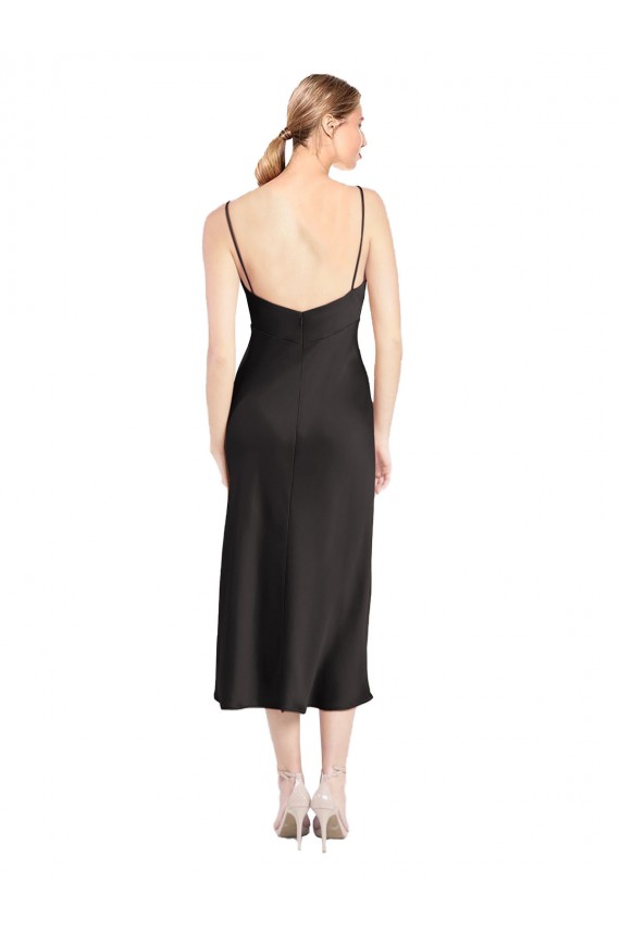 Buy Sleeveless Spaghetti Straps Low Back Stretch Satin A-Line Formal Gowns UK