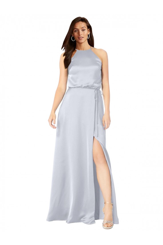 Buy Sleeveless Halter Neck Low Back Silky Satin A-Line Formal Dress UK