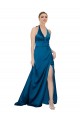 Buy Sleeveless Halter Neck Open Back Silky Satin A-Line Formal Dress UK