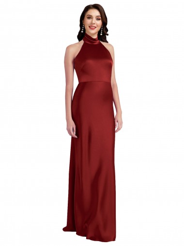 Buy Sleeveless Halter Neck Backless Stretch Satin A-Line Black Tie Formal Dress UK
