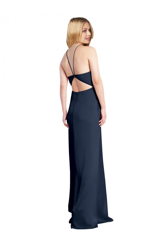 Buy Sleeveless Halter Neck Criss Cross Open Back Stretch Satin A-Line Formal Dress UK