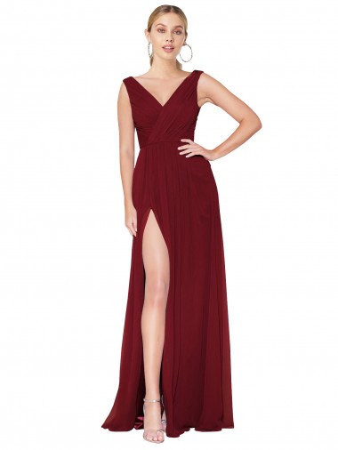 Buy Sleeveless V-Neck V-Back Chiffon A-Line Black Tie Formal Dress UK