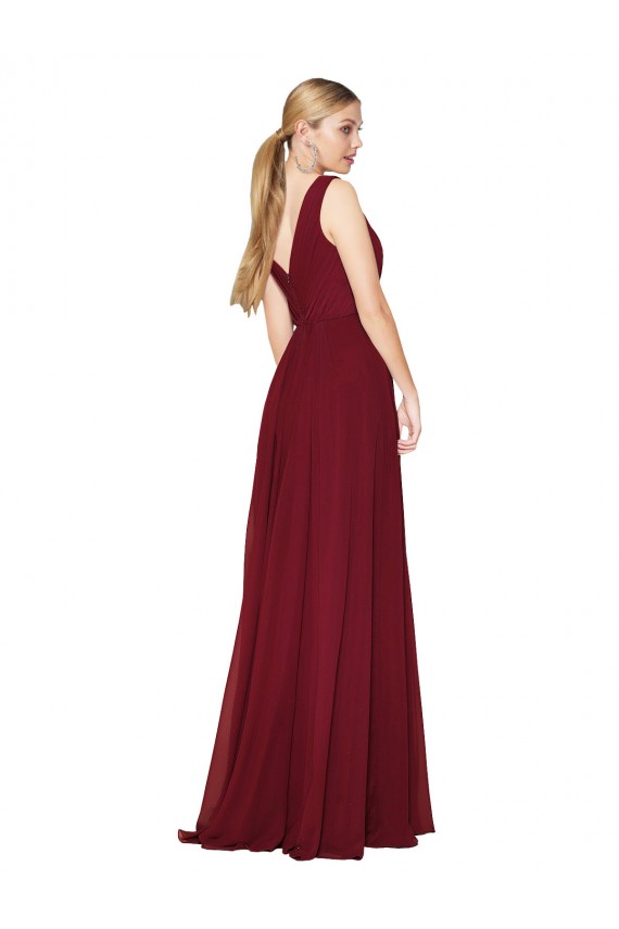 Buy Sleeveless Burgundy V-Neck V-Back Chiffon A-Line Formal Dress UK