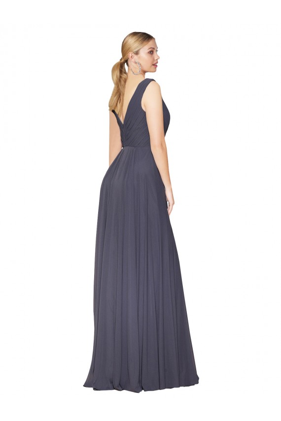 Buy Sleeveless Dusty Blue V-Neck V-Back Chiffon A-Line Formal Dress UK