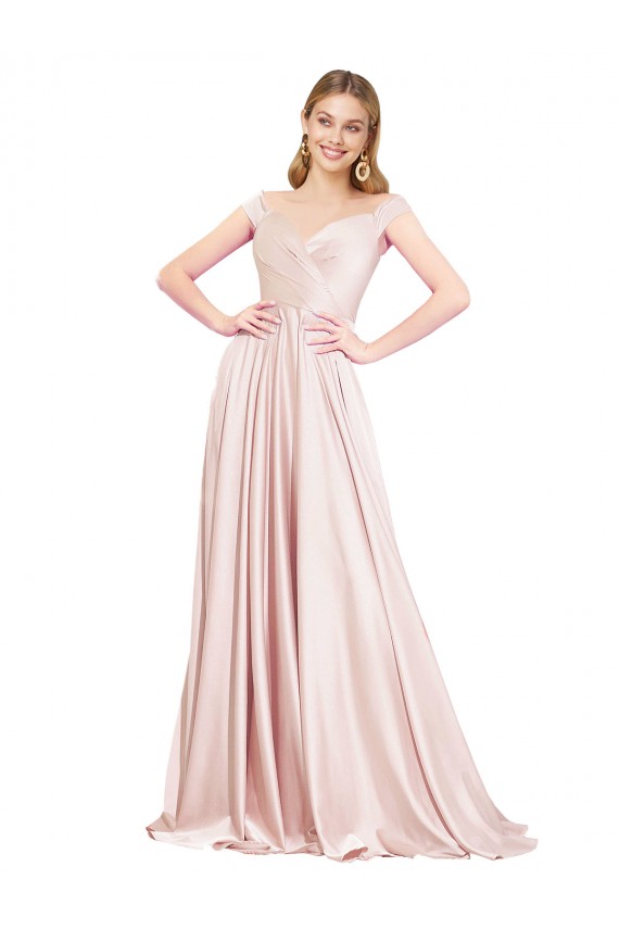 Buy Sleeveless Off the Shoulder Satin A-Line Formal Dress UK