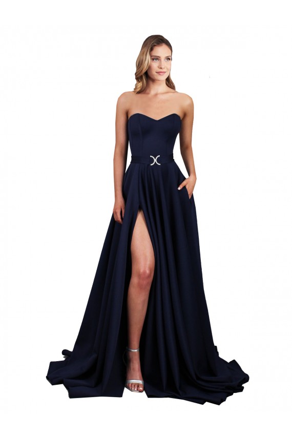 Buy Sleeveless Sweetheart Low Back Stretch Crepe A-Line Formal Dress UK