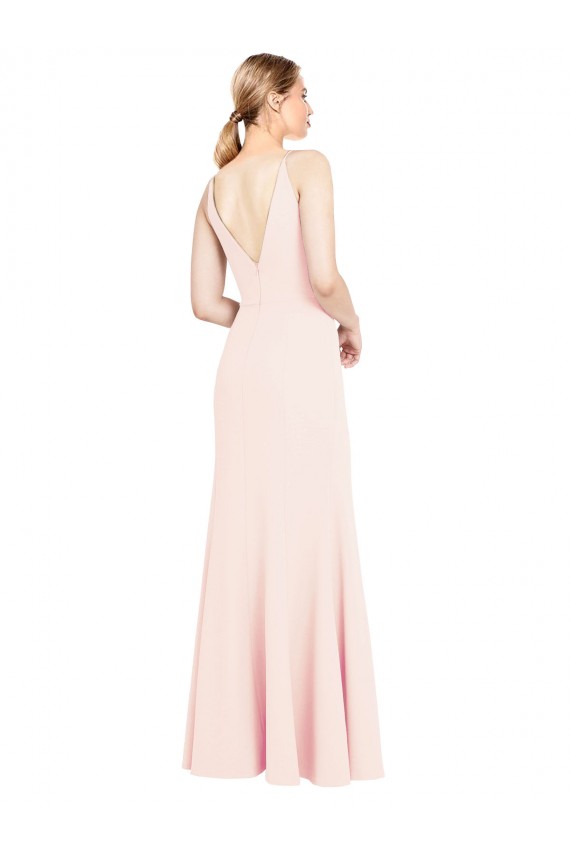 Buy Sleeveless Pink V-Neck V-Back Stretch Crepe A-Line Formal Dress UK