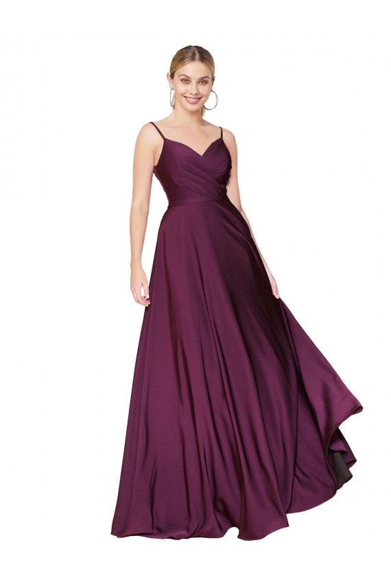 Buy Sleeveless Spaghetti Straps V-Back Stretch Crepe A-Line Formal Dress UK