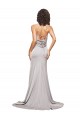 Buy Sleeveless High Neck Low Back Stretch Satin A-Line Formal Dress UK