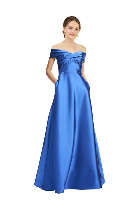 Buy Sleeveless Off the Shoulder Satin A-Line Black Tie Formal Dress UK