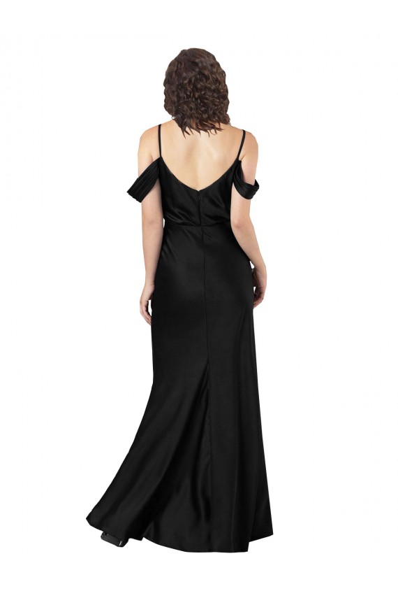 Buy Sleeveless Black Off the Shoulder Low Back Silky Satin A-Line Formal Dress UK