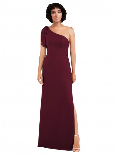 Buy Sleeveless Burgundy One Shoulder Chiffon A-Line Formal Dress UK