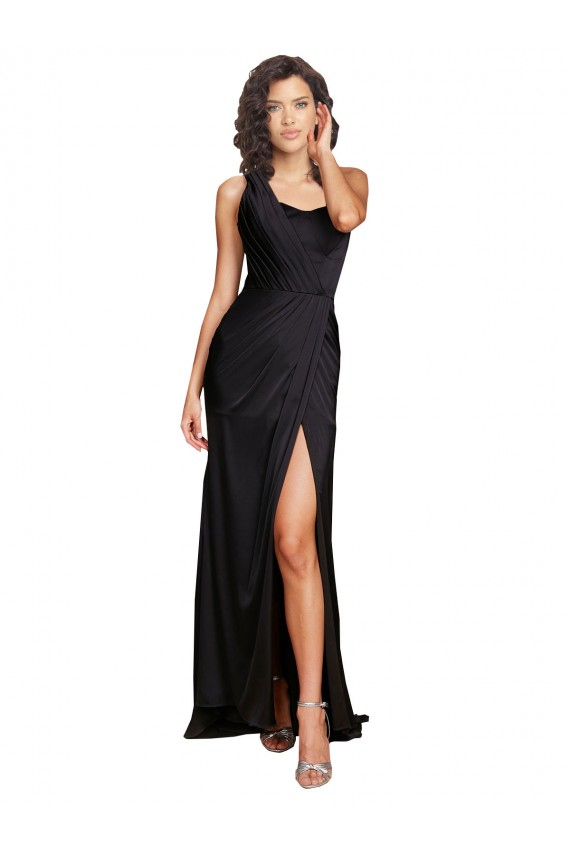 Buy Sleeveless One Shoulder Silky Satin A-Line Formal Dress UK