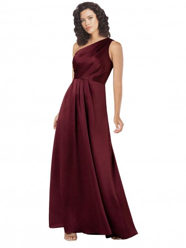Buy Sleeveless Burgundy One Shoulder Silky Satin A-Line Formal Dress UK