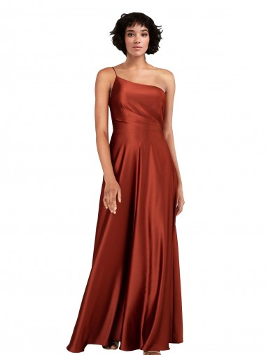 Buy Sleeveless Burnt Orange One Shoulder Silky Satin A-Line Black Tie Formal Dress UK