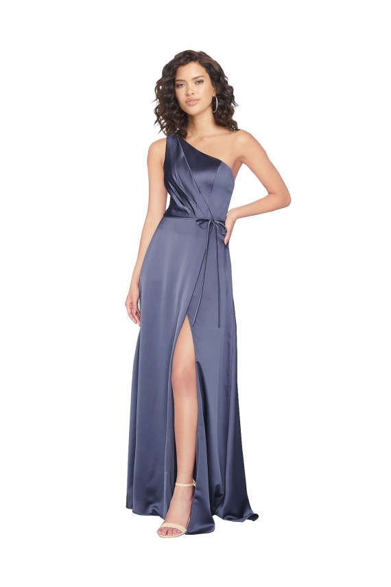 Buy Sleeveless Dusk One Shoulder Silky Satin A-Line Formal Dress UK