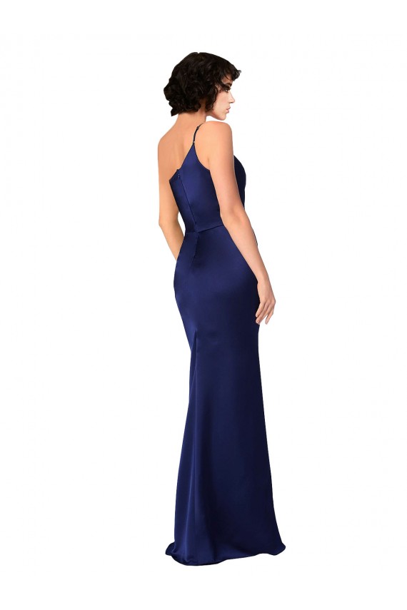 Buy Sleeveless Sapphire One Shoulder Silky Satin A-Line Black Tie Formal Dress UK