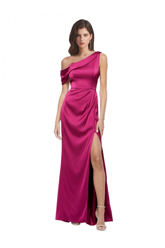 Buy Sleeveless One Shoulder Stretch Satin A-Line Formal Dress UK