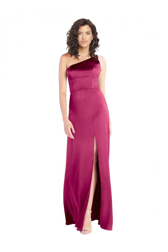 Buy Sleeveless One Shoulder Open Back Stretch Satin A-Line Formal Dress UK