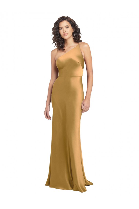Buy Sleeveless One Shoulder Stretch Satin A-Line Formal Gowns UK