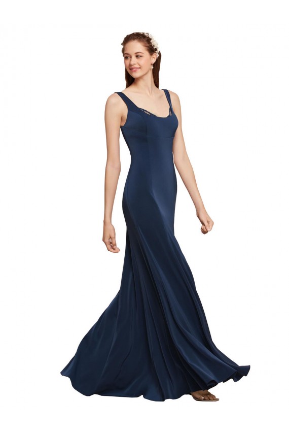 Buy Sleeveless Round Neck Low Back Stretch Crepe A-Line Formal Dress UK
