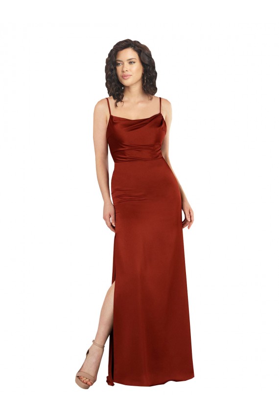 Buy Sleeveless Red Spaghetti Straps Low Back Silky Satin A-Line Formal Dress UK