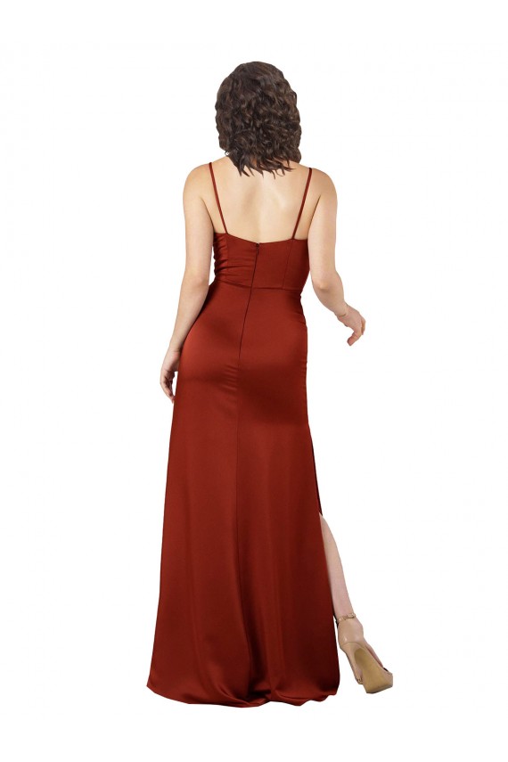 Buy Sleeveless Red Spaghetti Straps Low Back Silky Satin A-Line Formal Dress UK