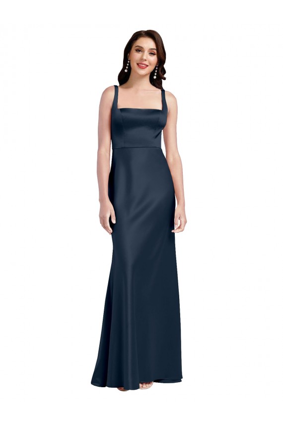 Buy Sleeveless Square Neck Low Back Stretch Satin A-Line Formal Dress UK