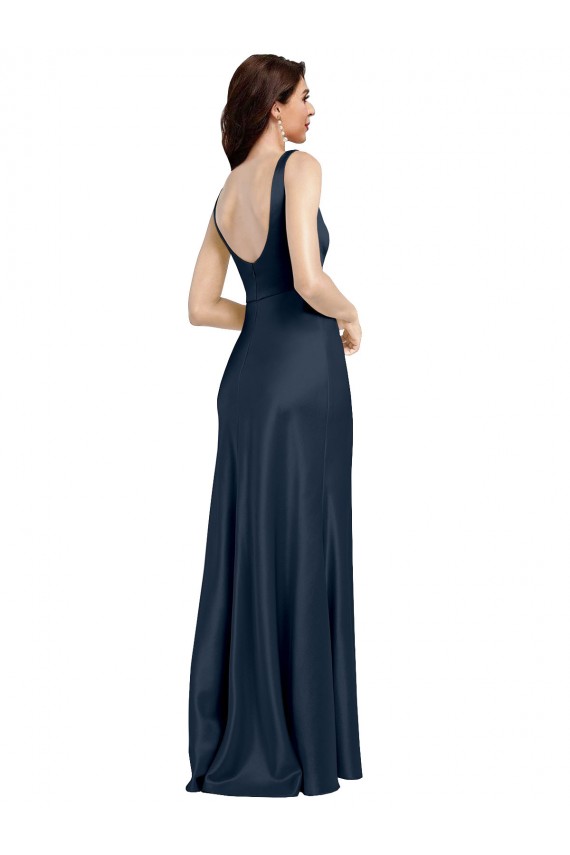 Buy Sleeveless Square Neck Low Back Stretch Satin A-Line Formal Dress UK