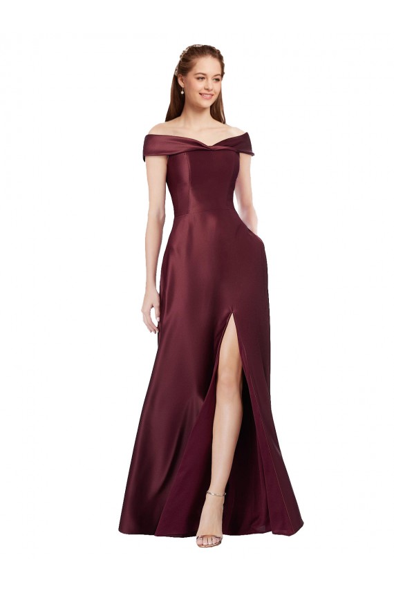 Buy Cap Sleeves Off the Shoulder Satin A-Line Black Tie Formal Dress UK