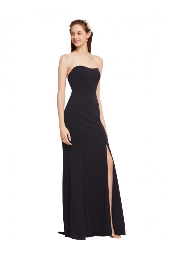 Buy Sleeveless Dark Navy Strapless Low Back Stretch Crepe A-Line Formal Dress UK