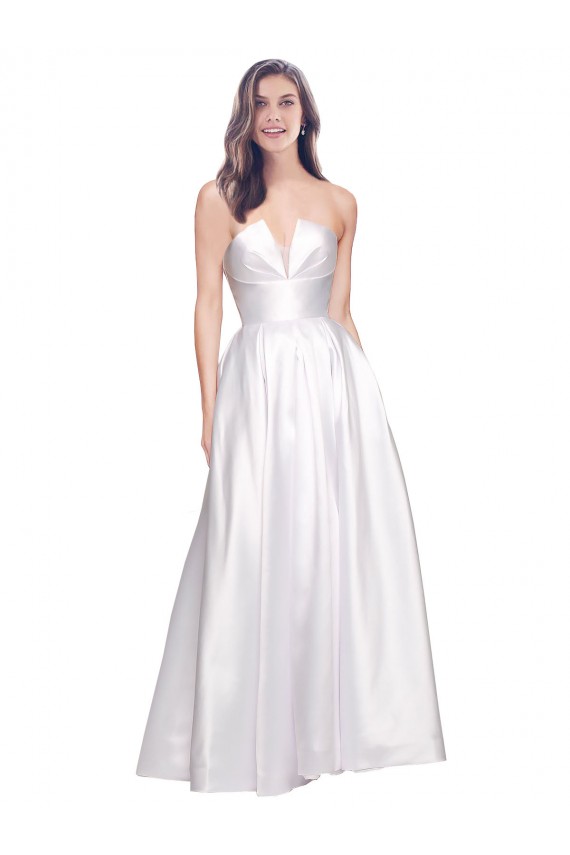 Buy Sleeveless Strapless Low Back Stretch Satin A-Line Formal Dress UK