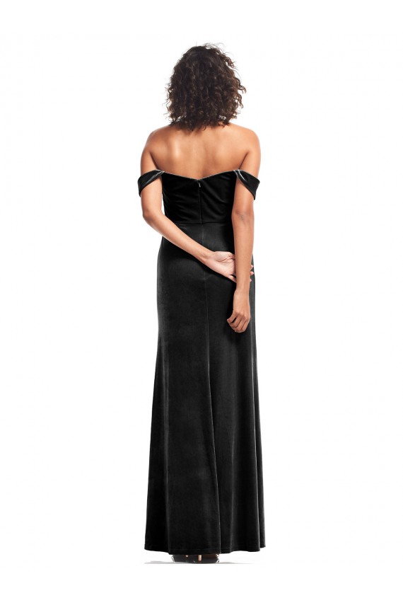 Buy Sleeveless Black Off the Shoulder Stretch Velvet A-Line Formal Dress UK