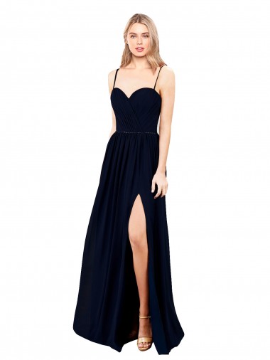 Buy Sleeveless Dark Navy Spaghetti Straps Chiffon A-Line Formal Dress UK