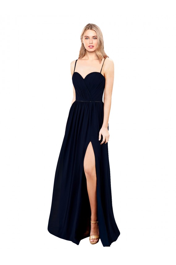 Buy Sleeveless Dark Navy Spaghetti Straps Chiffon A-Line Formal Dress UK