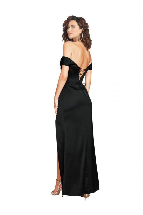 Buy Sleeveless Sweetheart Low Back Silky Satin A-Line Black Tie Formal Dress UK