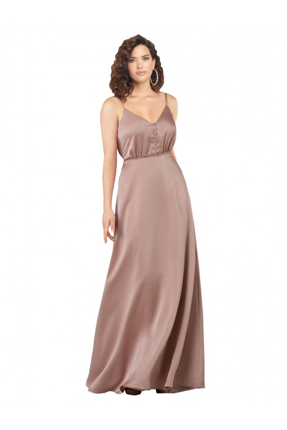Buy Sleeveless V-Neck Silky Satin A-Line Formal Gowns UK