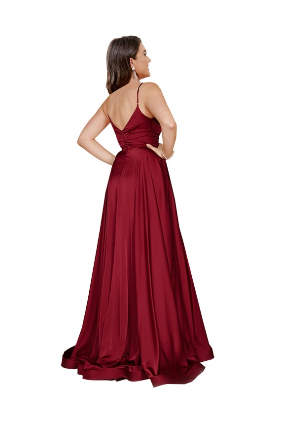 Buy Sleeveless Spaghetti Straps Low Back Silky Satin A-Line Black Tie Formal Gowns UK