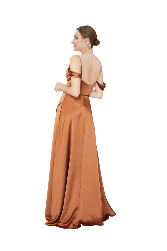 Buy Cold Shoulder Spaghetti Straps Low Back Silky Satin A-Line Formal Dress UK