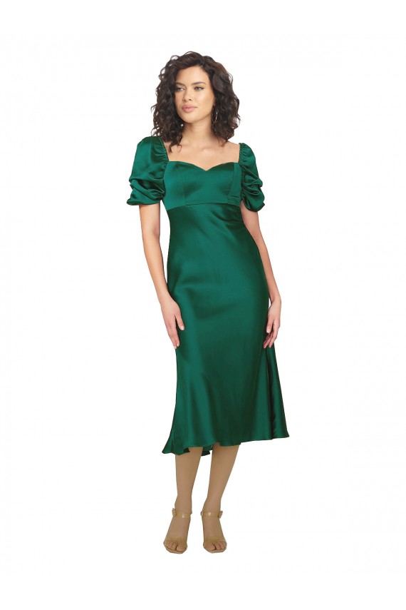 Buy Short Sleeves Sweetheart Low Back Silky Satin A-Line Formal Dress UK