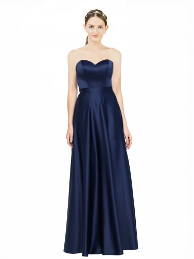 Buy Sleeveless Sweetheart Low Back Stretch Satin A-Line Black Tie Formal Dress UK