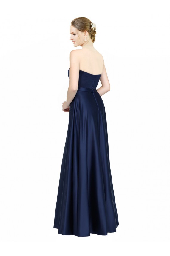 Buy Sleeveless Sweetheart Low Back Stretch Satin A-Line Black Tie Formal Dress UK