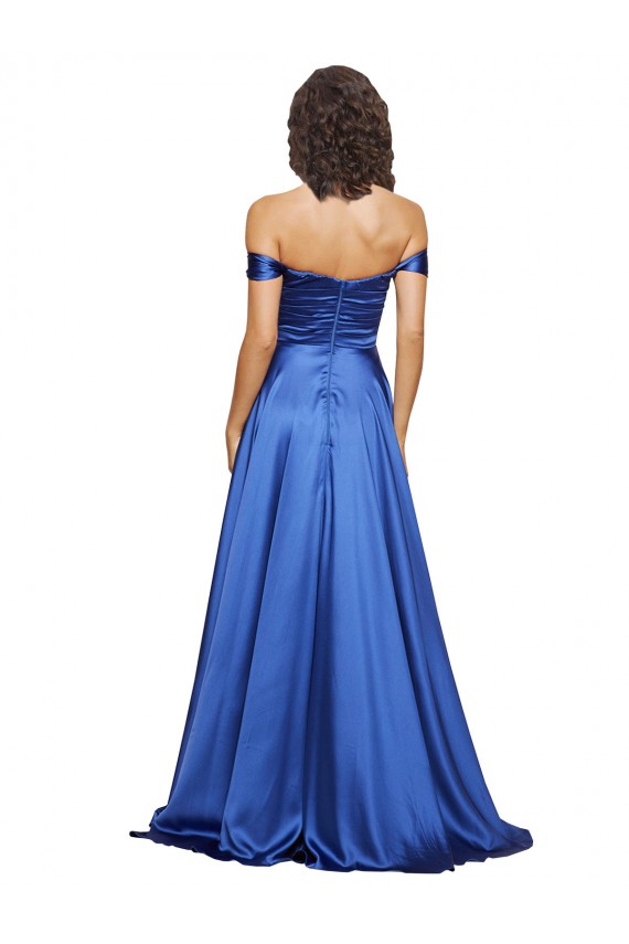 Buy Sleeveless Off the Shoulder Stretch Satin A-Line Formal Gowns UK