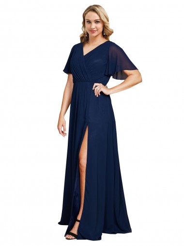 Buy Short Flutter Sleeves V-Neck Chiffon A-Line Formal Plus Size Formal Dress UK
